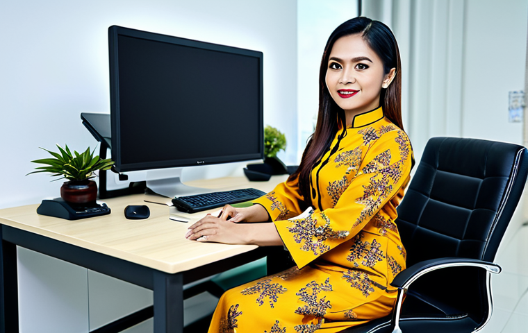 Professional Setting**

"A professional Malaysian businesswoman in a modest baju kurung with batik accents, sitting at a modern desk in a bright, open-plan office in Kuala Lumpur, fully clothed, appropriate attire, safe for work, perfect anatomy, natural pose, professional corporate photography, high quality, family-friendly."

**