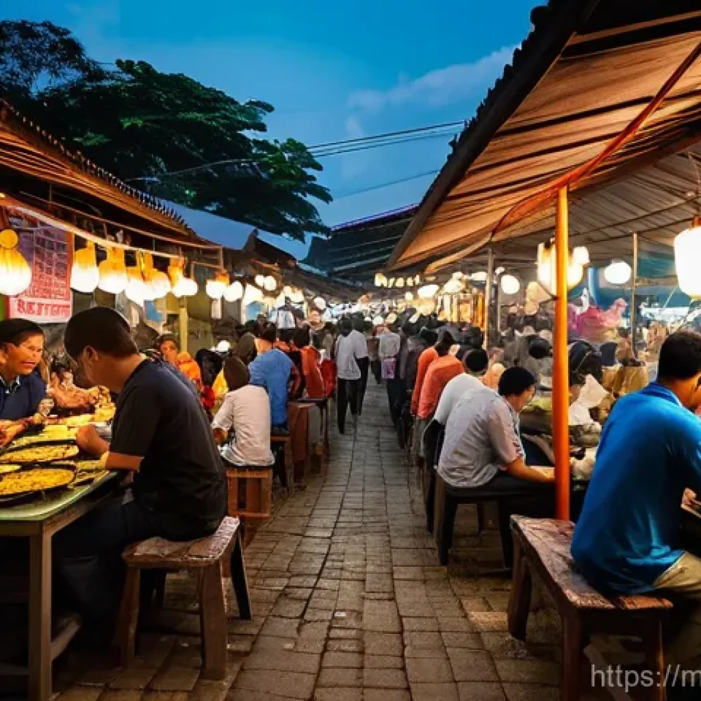 AI 전문가를 위한 책 추천 - **A vibrant Malaysian street food scene at dusk.**
A bustling outdoor hawker center in Kuala Lum...