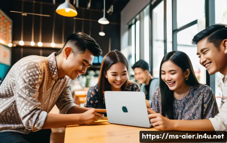 인공지능을 활용한 개인화 서비스 사례 - A vibrant Malaysian online shopping scene showing a diverse group of young adults browsing a colorfu...