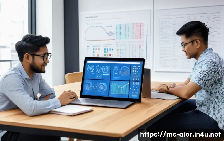 머신러닝 프로젝트의 협업 도구 활용 - A diverse Malaysian tech team collaborating remotely on a machine learning project, working on lapto...
