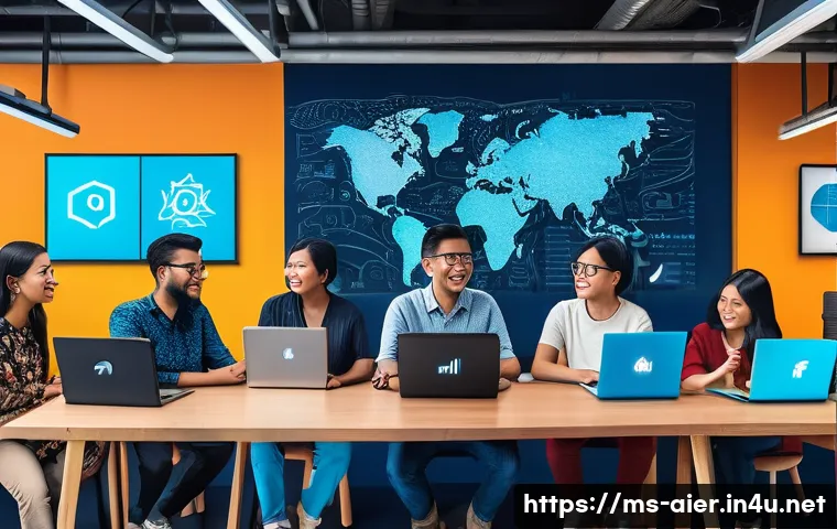 인공지능 개발자 커뮤니티 활용법 - A vibrant digital illustration of a diverse Malaysian AI community gathering in a modern co-working ...