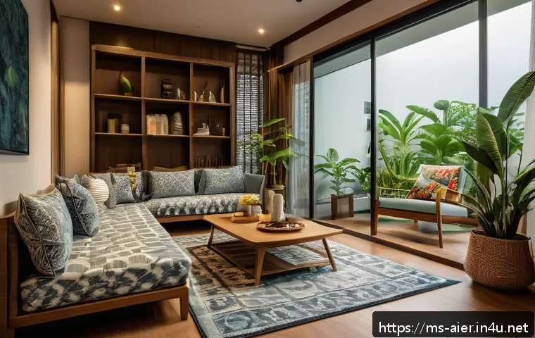 AI 전문가의 글로벌 트렌드 분석 노하우 - A modern Malaysian smart home interior at dusk, featuring sleek smart LED lights automatically turni...